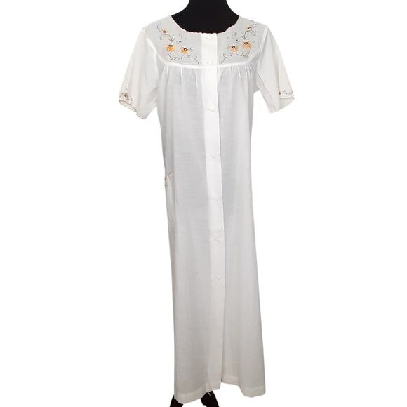 Vintage 50s Hand Embroidered Peignoir Set Sunflower Nightgown & House Coat Set - Picture 7 of 16